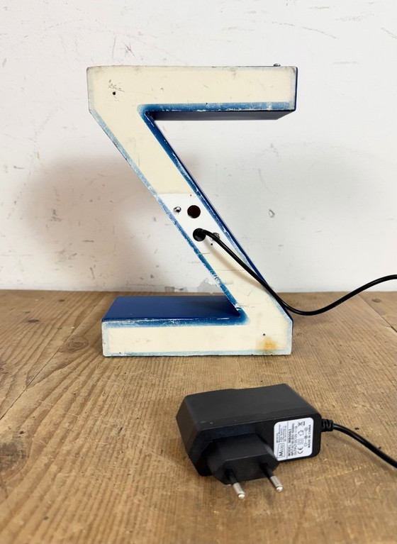 Image 1 of Vintage Blue Plastic Illuminated Letter Z, 1970s