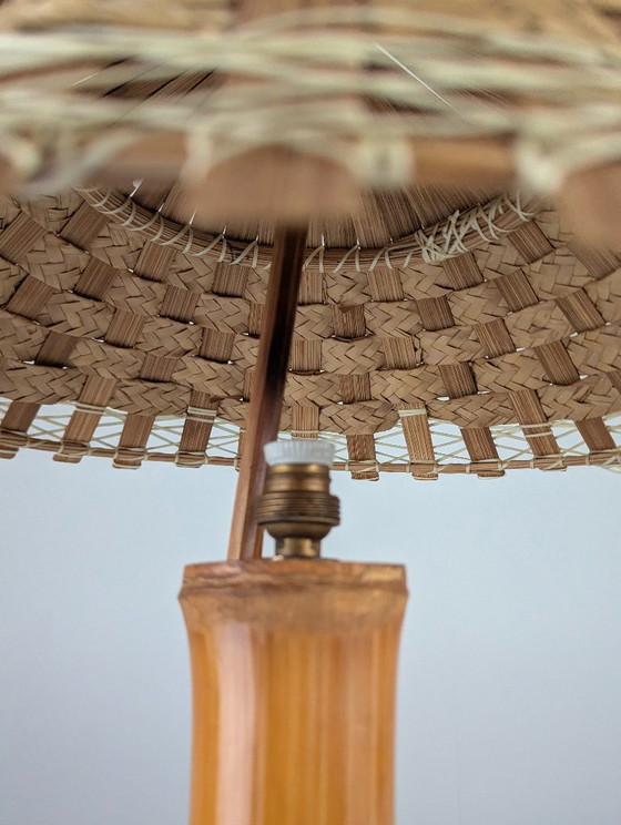 Image 1 of Bamboo and Rattan Table Lamp with Woven Shade, 1950s