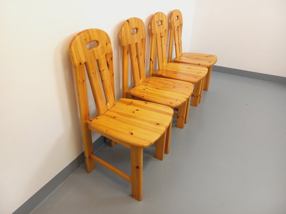Image 1 of Suite of 4 Vintage Pine Chairs from the 70s and 80s