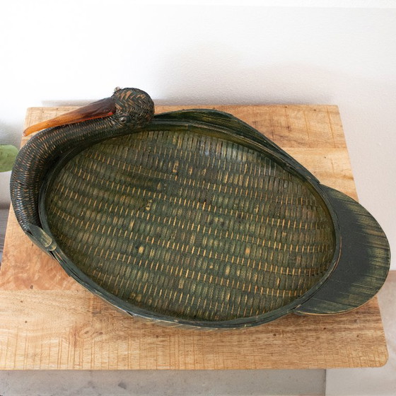 Vintage geweven mand in de vorm van een ooievaar of kraanvogel – Decoratieve objecten, Rattan (photo 6 of 12)