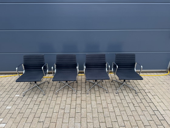 Image 1 of 4x Vitra Eames Ea107 office chairs, black hopsack and chrome