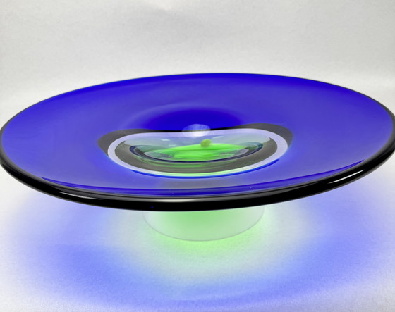 Image 1 of Ciotola d'arte in vetro Beranek vintage blu-verde (Repubblica Ceca)