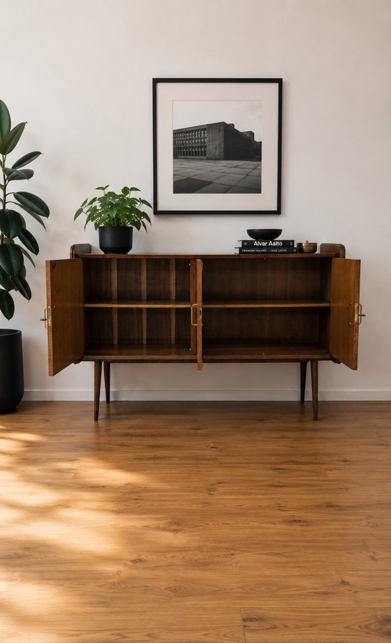 SAM dressoir, vintage Scandinavisch design – Wood, Brass (photo 4 of 5)
