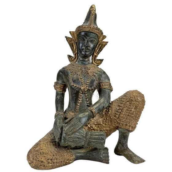 Thaise Bronzen Tempelmuzikanten en Danseres – Set van 4 Beeldhouwkunst – 2.4 kg (photo 7 of 10)