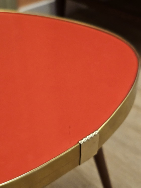 Vintage Plant Table Side Table Formica Red, Wood, Brown (photo 5 of 7)