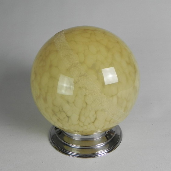 Image 1 of Art Deco plafondlamp, plafonnière met beige gewolkte glazen bol, jaren 30