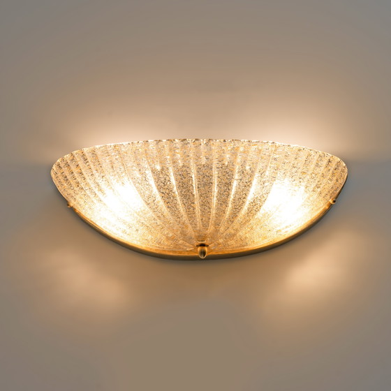 Image 1 of Coppia di lampade a conchiglia in vetro di Murano in stile Barovier della metà del secolo scorso