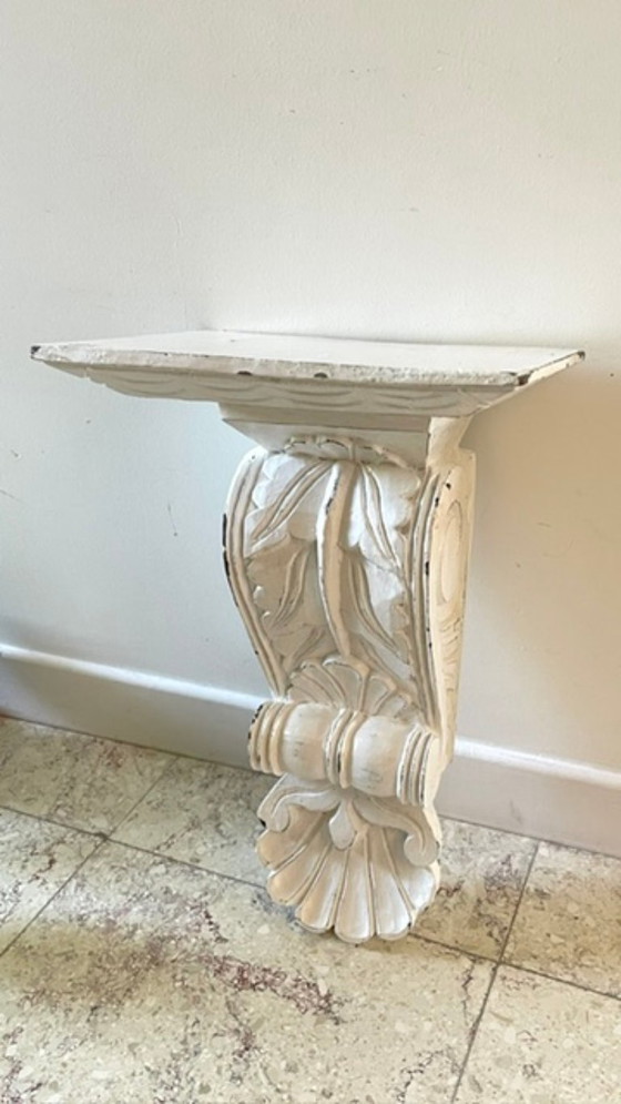 Patinated White Wall Console Shelf – Shelving unit, Wood (photo 9 of 35)