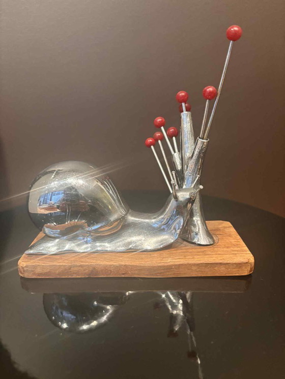 Image 1 of Cocktail picks Vintage 1930's French Snail Appetizer Forks Set 