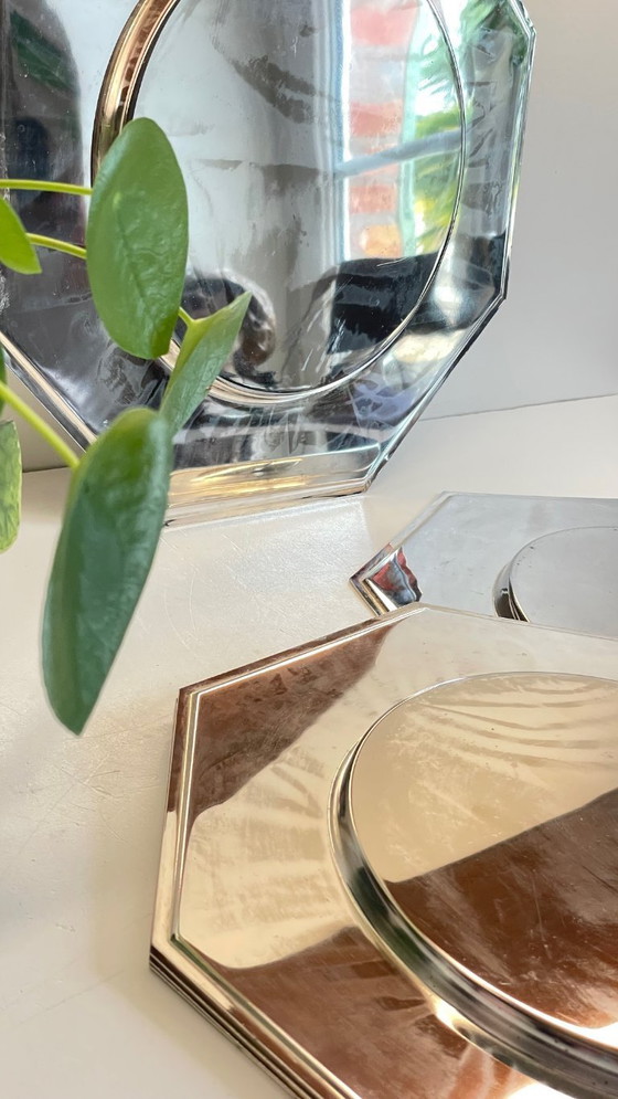 Image 1 of Set van 6 vintage zilveren metalen borden