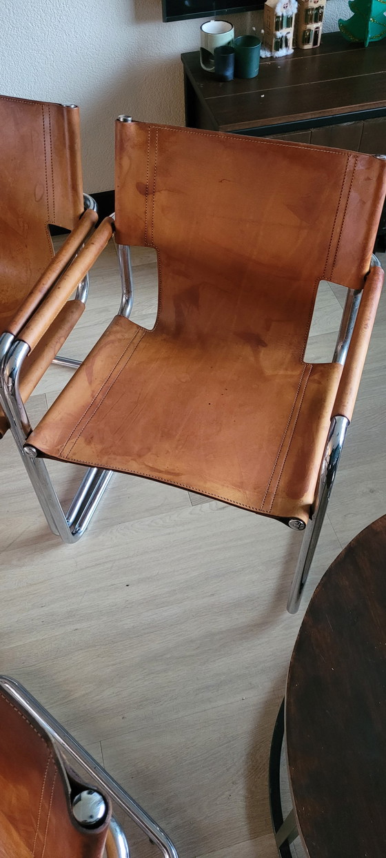 Image 1 of Linea Veam 5 X Cognac Leten  Stoelen. 