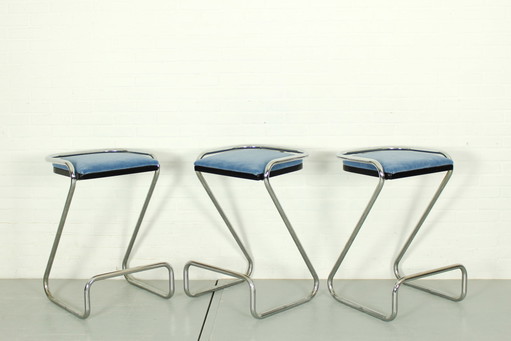 3x Italiaanse buisvormige Chroom Z-barkruk Mid Century