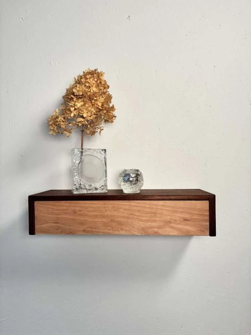 Floating vintage chest of drawers made of teak and beech wood, 1960s