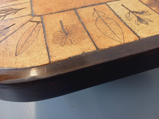 Image 1 of Vintage Roger Capron Dark Wood and Vallauris Ceramic Coffee Table from the 60s and 70s