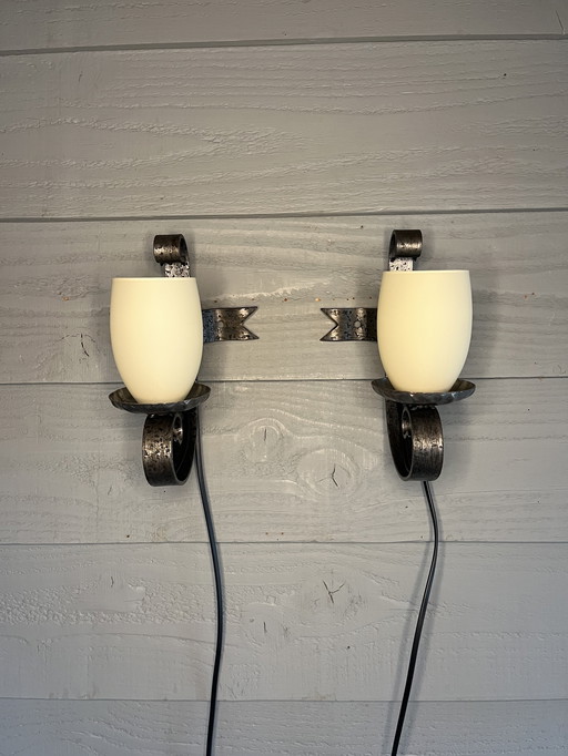 2 vintage brutalist wall lamps