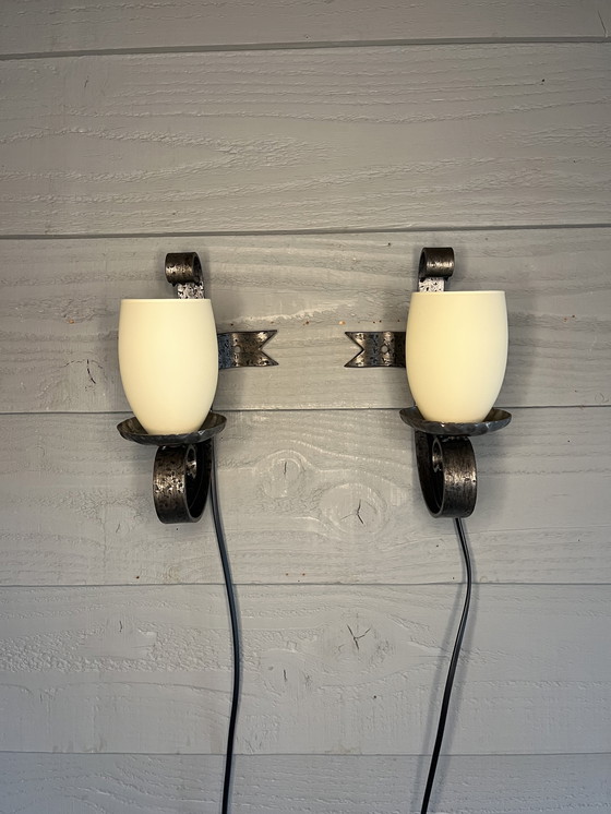 Image 1 of 2 vintage brutalist wall lamps