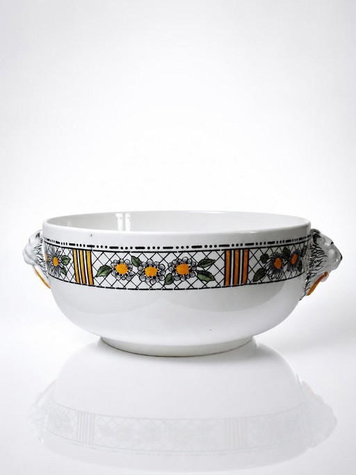 Large HB Choisy-le-Roi polychrome ironstone salad bowl "Elisabeth" early 20th century