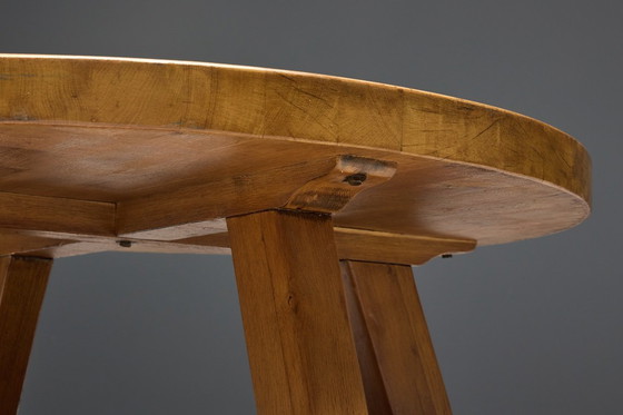 Image 1 of Brutalist Round Coffee Table in Solid Wood, France, 1960s