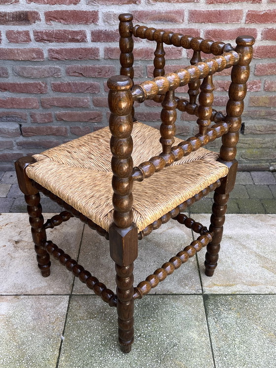 Image 1 of Classic Bobbin Corner Chair with Refined Wickerwork - Rare Beautiful