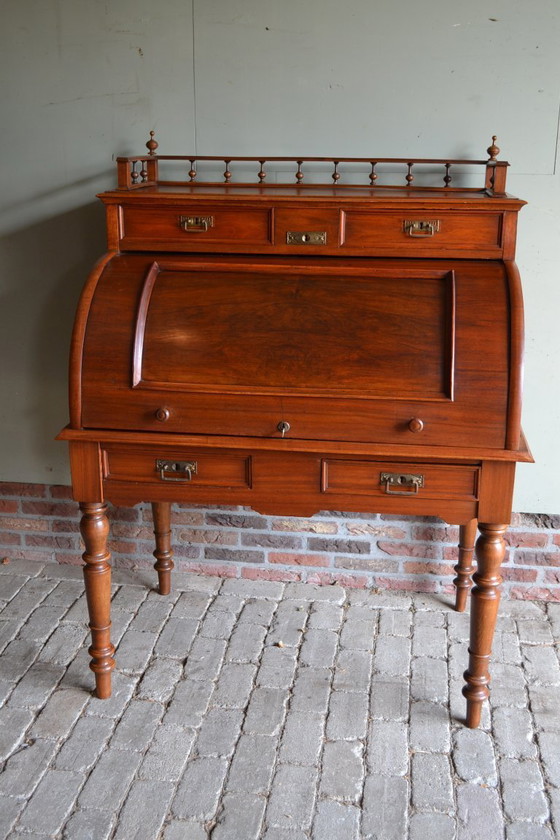 Image 1 of Antique walnut cylinder desk, secretary.
