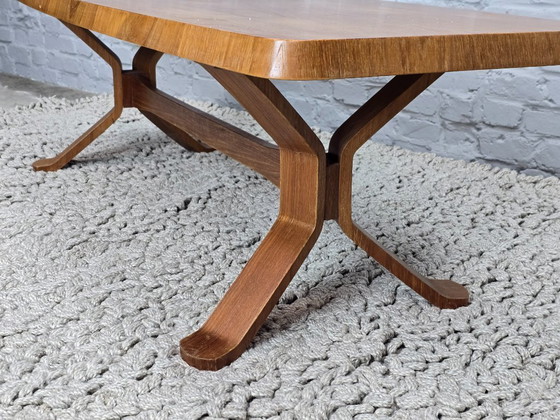 Image 1 of Mid-Century Danish Modern Design Teak Wooden Coffee Table with Sculptural Plywood Legs. Denmark, 1960s