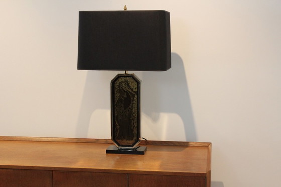 Georges Mathias Signierte Vergoldete Handgeätzte Tischlampe, Tischlampen, Messing (Foto 2 von 17)