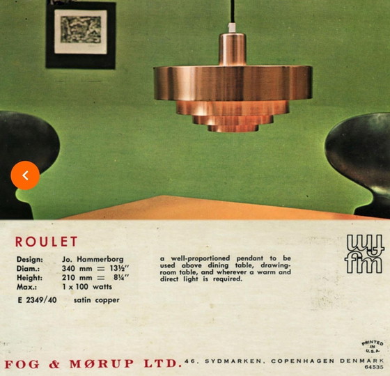 Image 1 of Copper Pendant Model Roulet by Jo Hammerborg For Fog & Morup