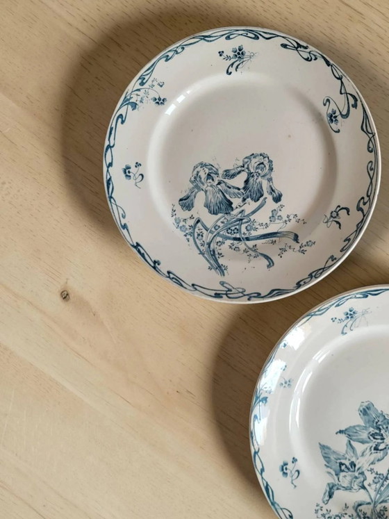 5 Steingut-Teller von Creil and Montereau "Crémone", Eisenstein Art Nouveau – Geschirr, Porcelain (photo 4 of 9)