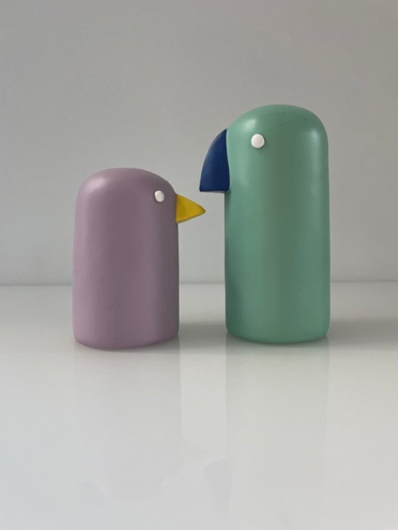 Image 1 of Skandinavische Vogelfiguren aus Holz, Set in Flieder und Mint