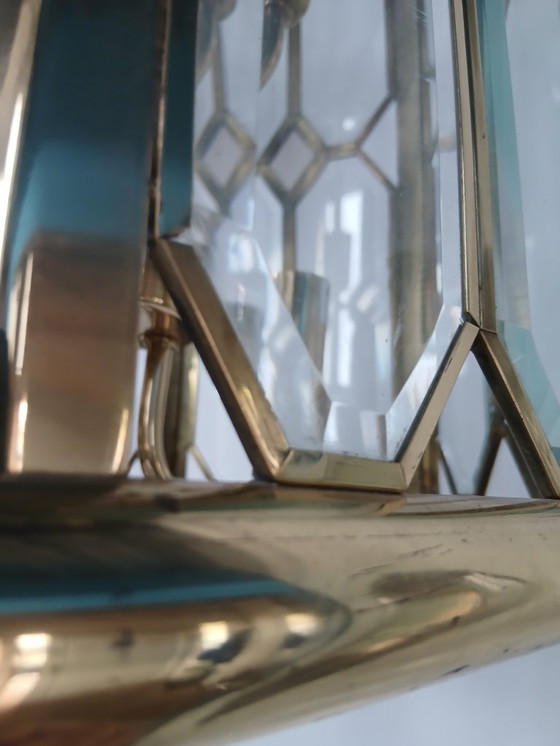 Image 1 of Enorme lanterna a sospensione Lustre Française in vetro Biseauté e Laiton Poli