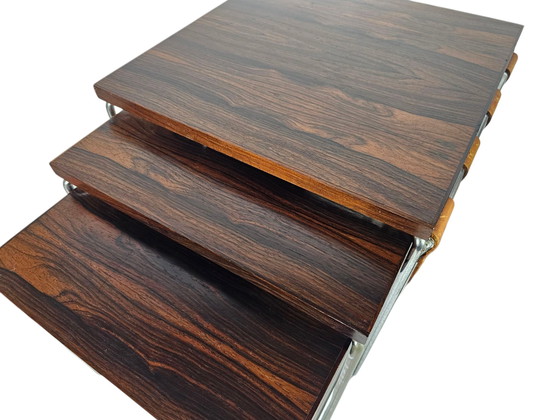 Image 1 of Dutch Design - Brabantia Holland - Mime Set - Reading Rack - Vintage Side Table With Cognac Saddle Leather Reading Rack - 60's