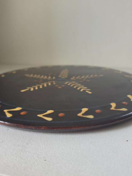 EXCEPTIONAL PIECE black ceramic dish Biot stamped vintage 1960 star 30 cm – Tableware (photo 6 of 10)