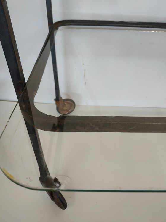 Image 1 of Carrello da giardino in metallo Brocante Carrello da portata Tavolo da giardino Piatti in vetro