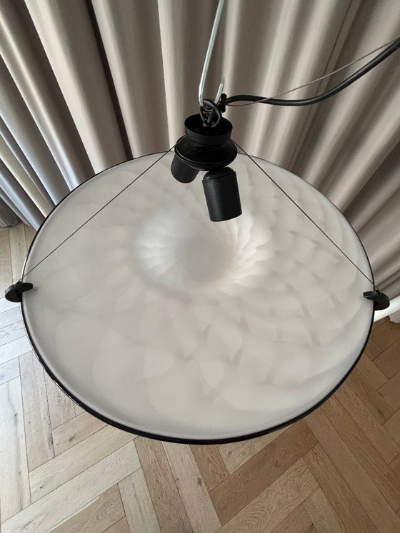 Large Vintage Italian Murano Glass Pendant Lamp – White Swirl Glass – 1970/80's (photo 6 of 12)