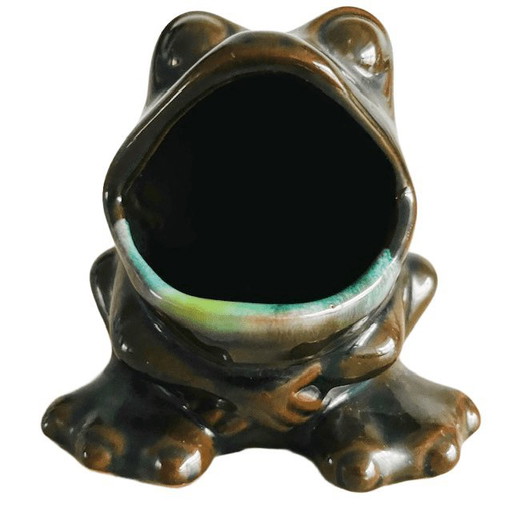 Rana canadiense vintage de cerámica esmaltada con la boca abierta, década de 1970