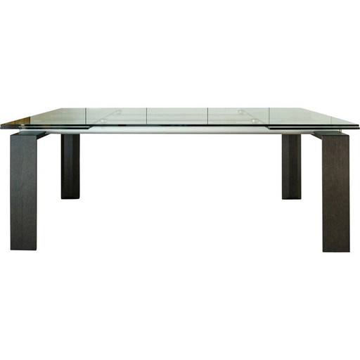 Vintage extendable table in clear glass, wood and iron for Desalto, 2000