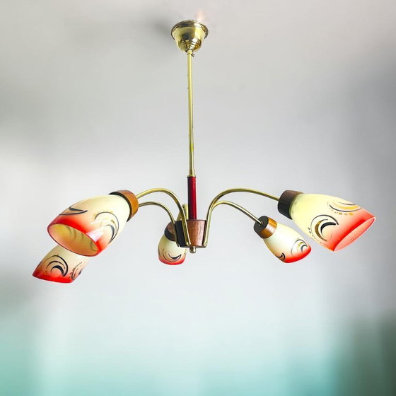 Image 1 of Lustre araignée Sputnik vintage moderne du milieu du siècle avec 5 lumières