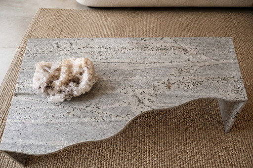 Mesa de centro orgánica de estilo vintage en piedra natural blanca de Cachemira. – salontafels, Marble (photo 2 of 6)