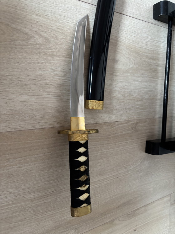 Image 1 of Decorative Daishō samurai sword set with wooden stand