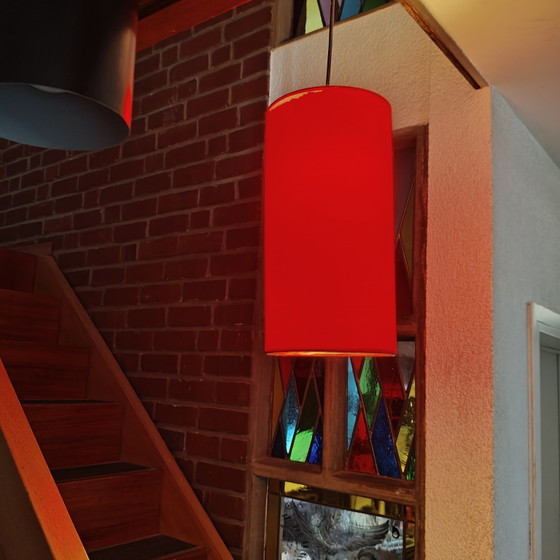 Image 1 of Rode hanglamp Ø18 – Rode stoffen kap