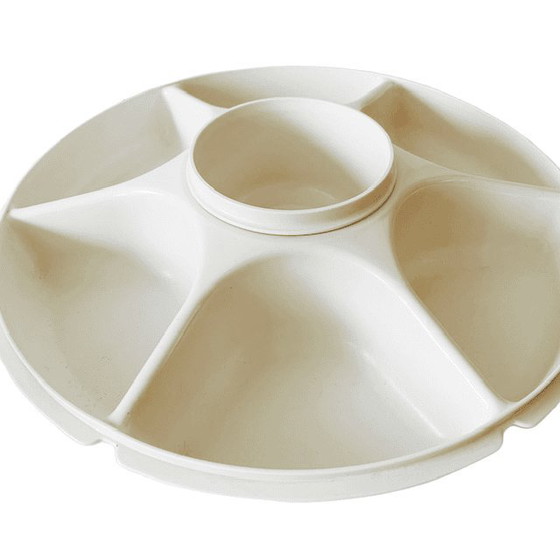 Piatto da portata vintage Tupperware per patatine e salsa, con coperchio e ciotolina per salsa, anni '80. (photo 4 of 8)