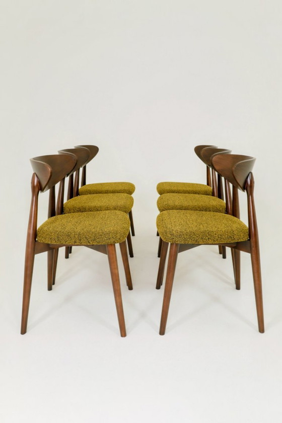 Image 1 of 6er-Set Moderner Buchenholz-Esszimmerstuhl, Bouclè gelb, Holz dunkel