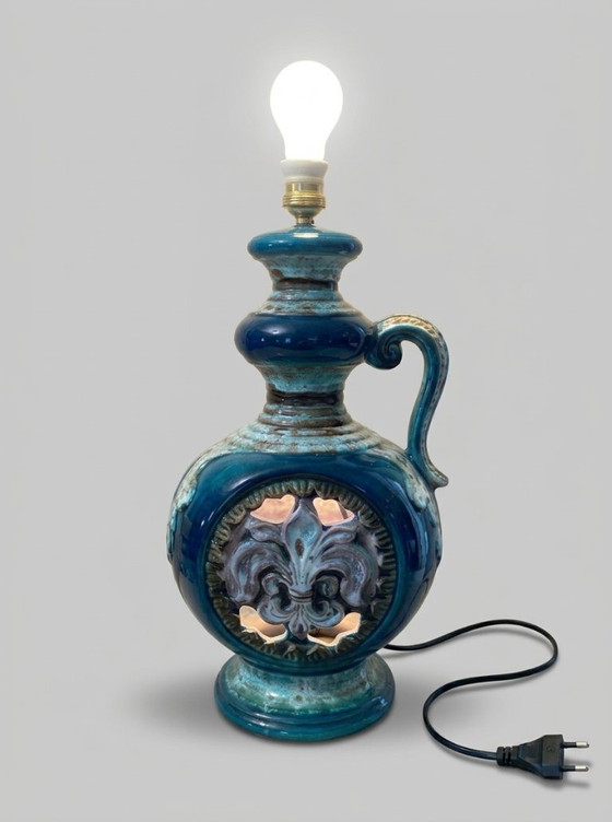 Vintage Geglazuurde Keramische Lamp, Tafellampen, Keramiek, Blauw (foto 2 van 6)