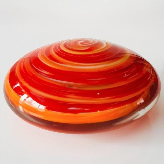 Image 1 of Fermacarte piatto tedesco vintage con spirale arancione e rossa, anni '70