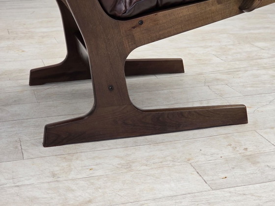 1970s, Scandinavian Armchair, Brown Furniture Leather. – Wood (photo 10 of 19)