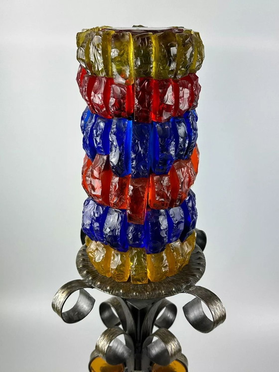 Image 1 of 60er 70er Jahre Brutalistische Stehlampe Eisen & Glas Stehleuchte Mid Century