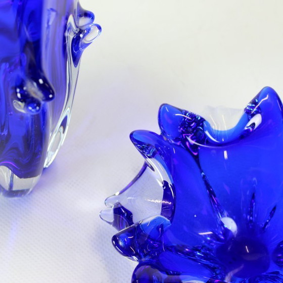 Image 1 of Cobalt Blue Art Glass Set By Jaroslav Taraba For Lednické Rovne, Czechoslovakia, 1960s