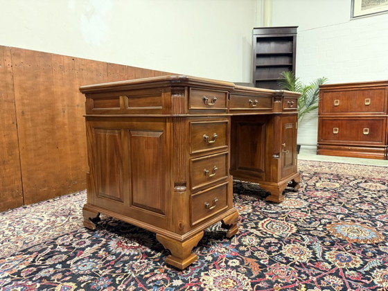 Escritorio inglés clásico Partnerdesk Cuero verde – Leather, Wood (photo 5 of 19)