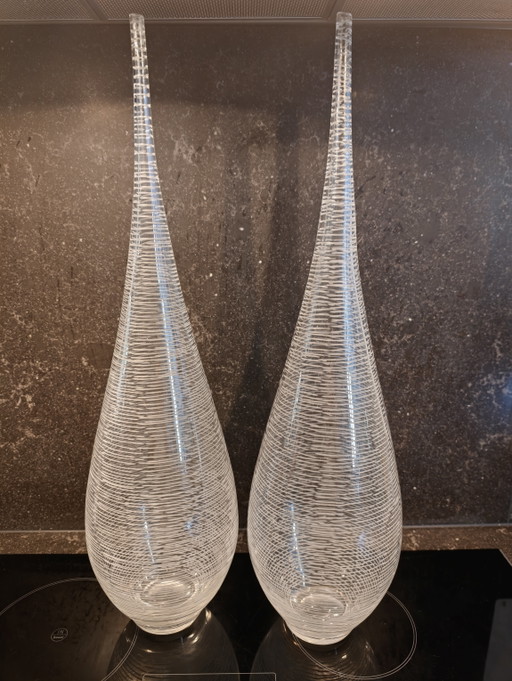 Ribbed glass art design vases, 1970s