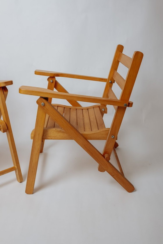 Image 1 of Ensemble de 2 chaises pliantes vintage en bois pour enfants